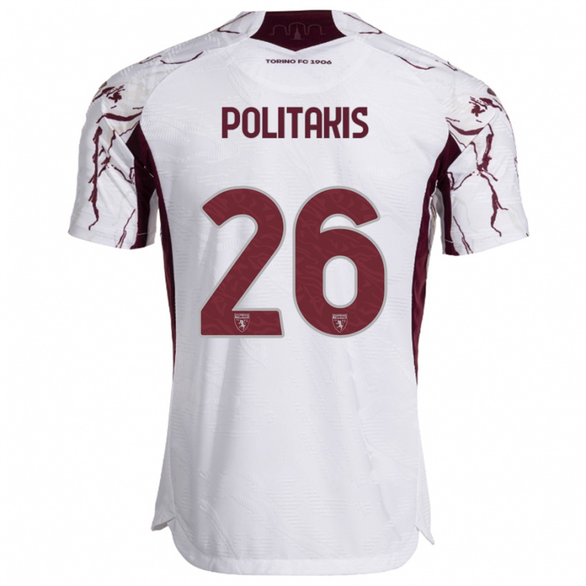 ילדים גריגוריוס פוליטאקיס #26 לבן בורגונדי הרחק ג'רזי 2025/26 חולצה קצרה