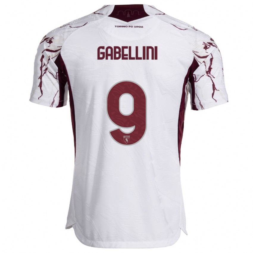 ילדים טומאסו גאבליני #9 לבן בורגונדי הרחק ג'רזי 2025/26 חולצה קצרה