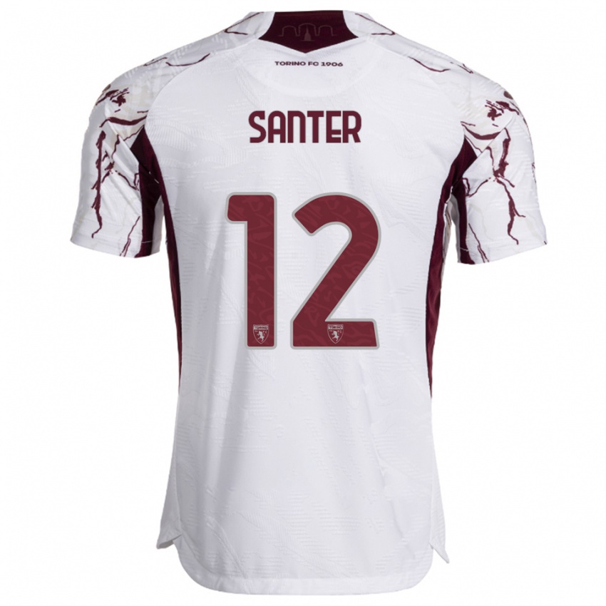 ילדים לאונרדו סאנטר #12 לבן בורגונדי הרחק ג'רזי 2025/26 חולצה קצרה