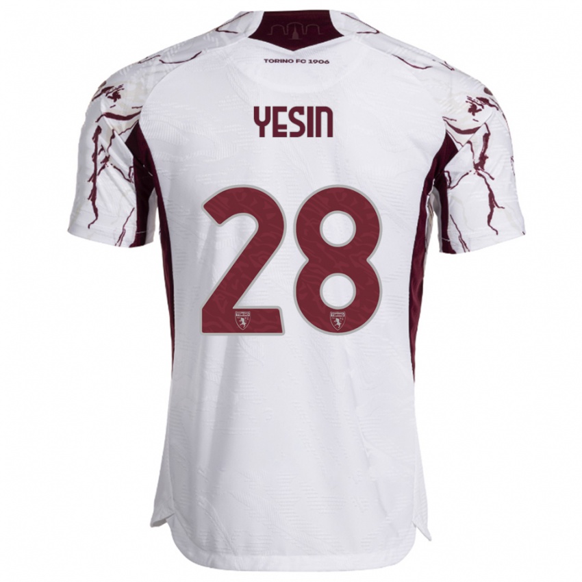 ילדים Demyan Yesin #28 לבן בורגונדי הרחק ג'רזי 2025/26 חולצה קצרה