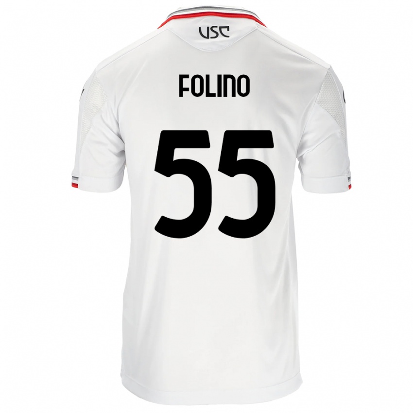 ילדים Francesco Folino #55 לבן אדום הרחק ג'רזי 2025/26 חולצה קצרה
