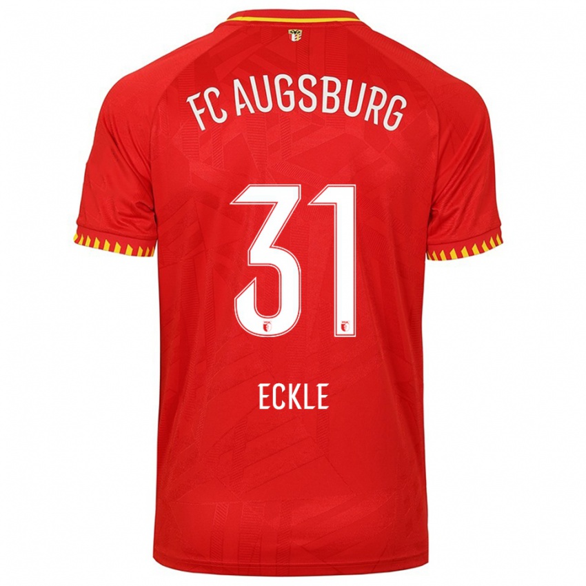 ילדים Philipp Eckle #31 אדום צהוב הרחק ג'רזי 2025/26 חולצה קצרה