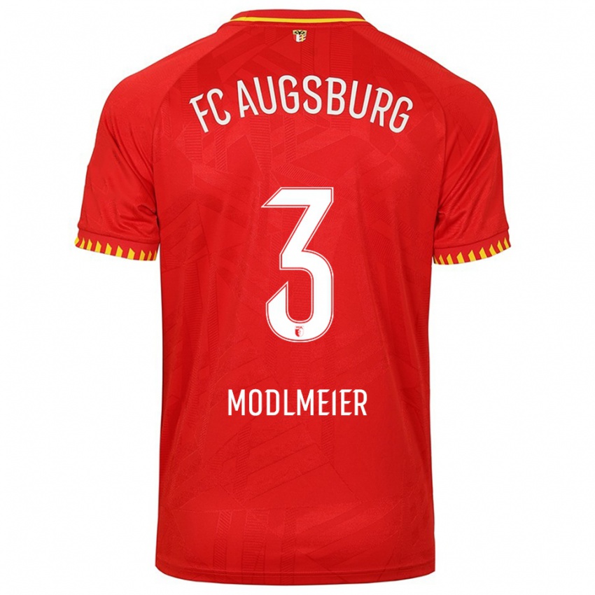 ילדים Benedikt Modlmeier #3 אדום צהוב הרחק ג'רזי 2025/26 חולצה קצרה