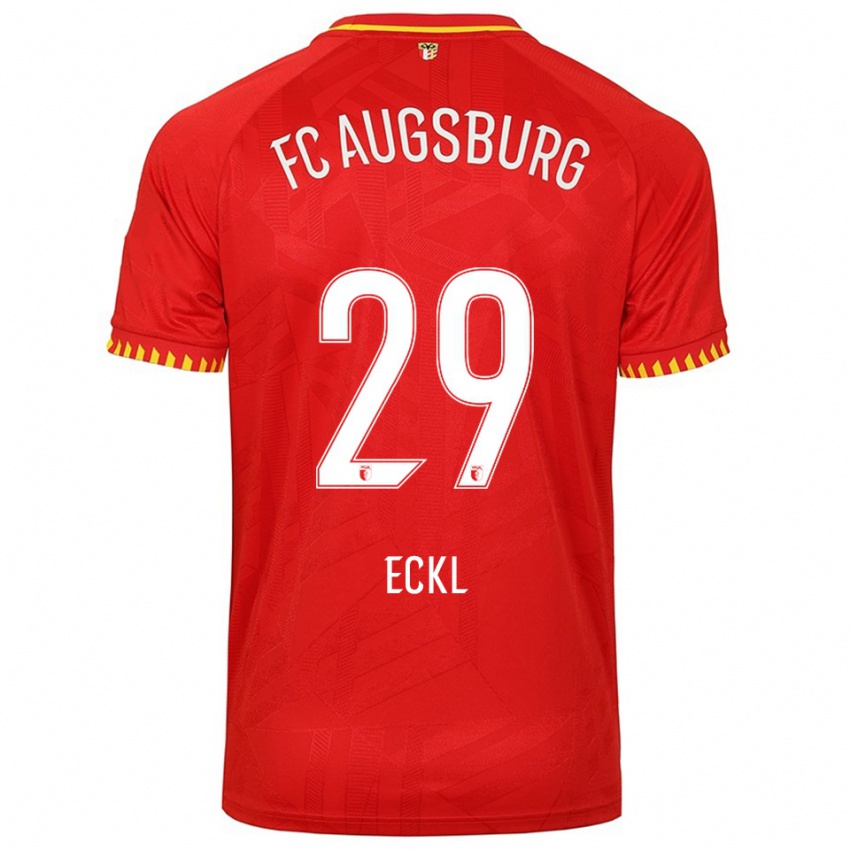 ילדים Florian Eckl #29 אדום צהוב הרחק ג'רזי 2025/26 חולצה קצרה