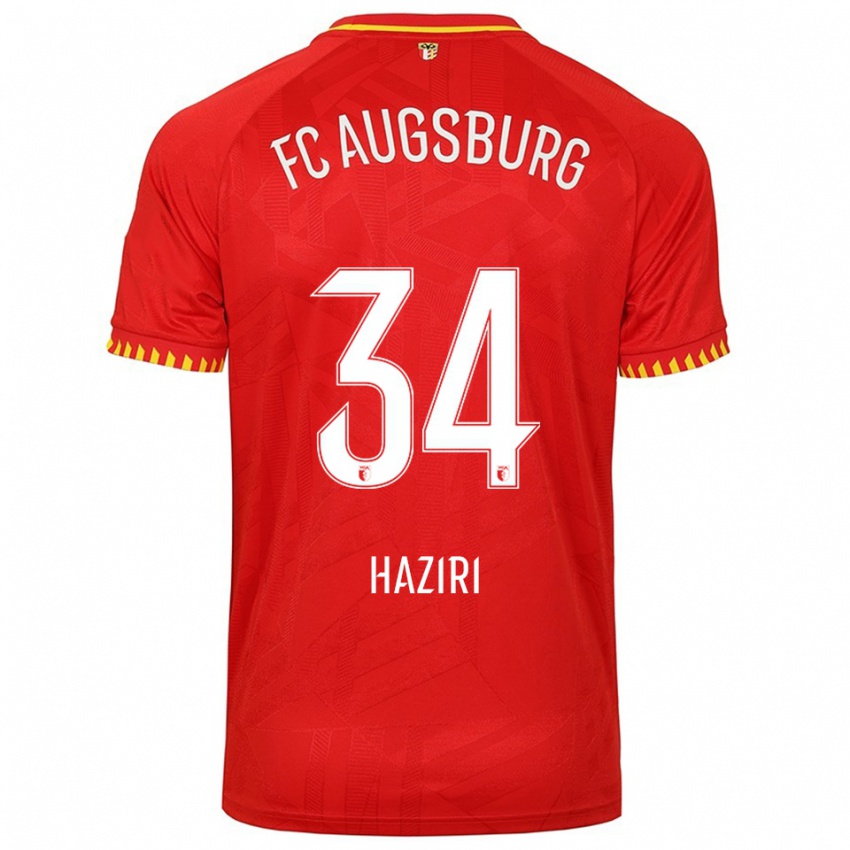 ילדים Edi Haziri #34 אדום צהוב הרחק ג'רזי 2025/26 חולצה קצרה