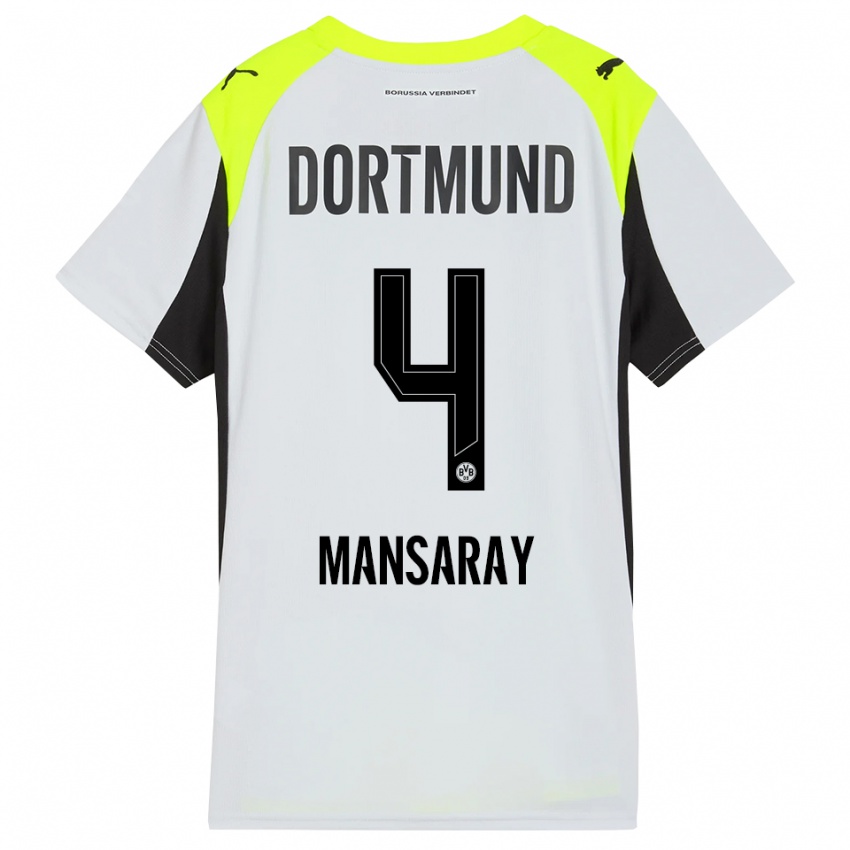 ילדים איסמאל אידריס מנסריי #4 צהוב פלואורסצנטי הרחק ג'רזי 2025/26 חולצה קצרה