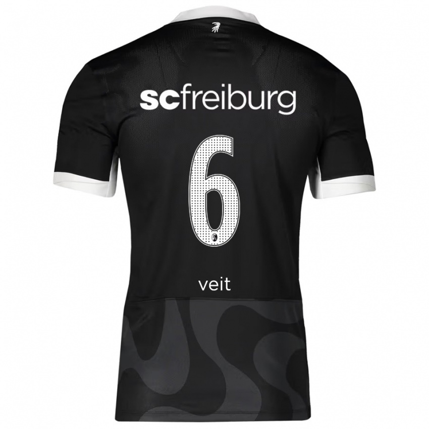 ילדים Jannik Veit #6 שחור לבן הרחק ג'רזי 2025/26 חולצה קצרה