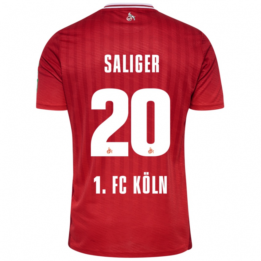 ילדים Jonas Saliger #20 אדום לבן הרחק ג'רזי 2025/26 חולצה קצרה