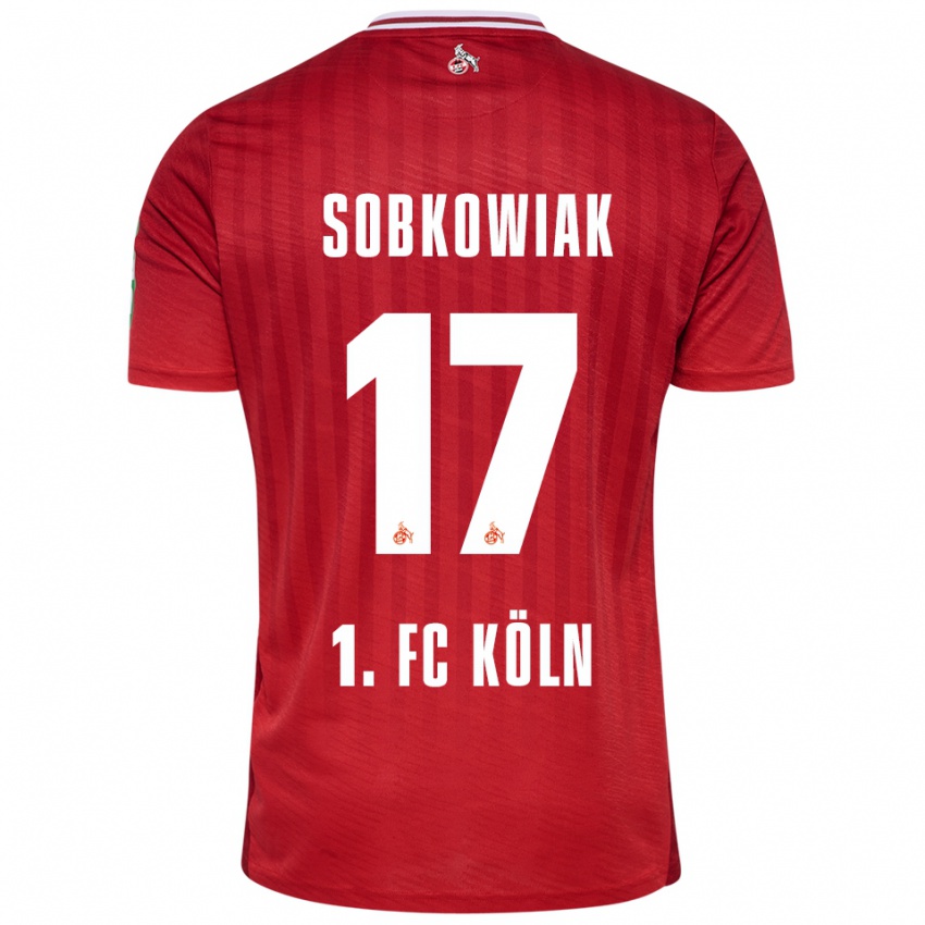 ילדים Jannis Sobkowiak #17 אדום לבן הרחק ג'רזי 2025/26 חולצה קצרה