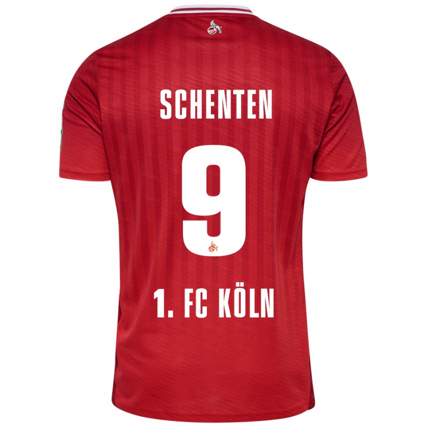 ילדים Fynn Schenten #9 אדום לבן הרחק ג'רזי 2025/26 חולצה קצרה