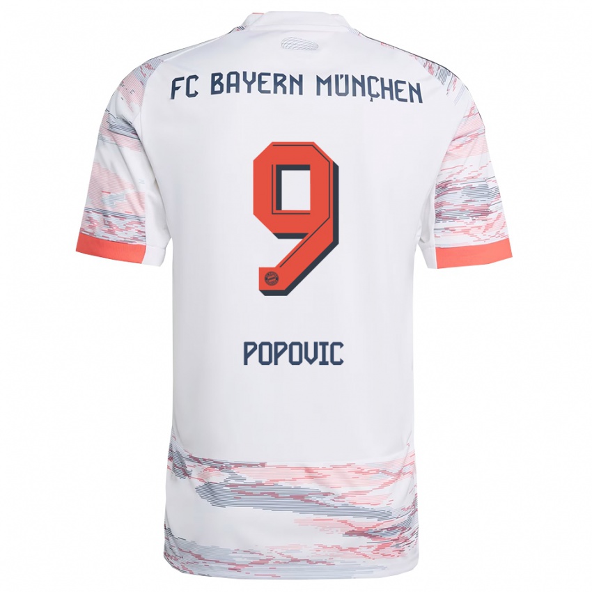 ילדים מרקו פופוביץ' #9 לבן אפור הרחק ג'רזי 2025/26 חולצה קצרה