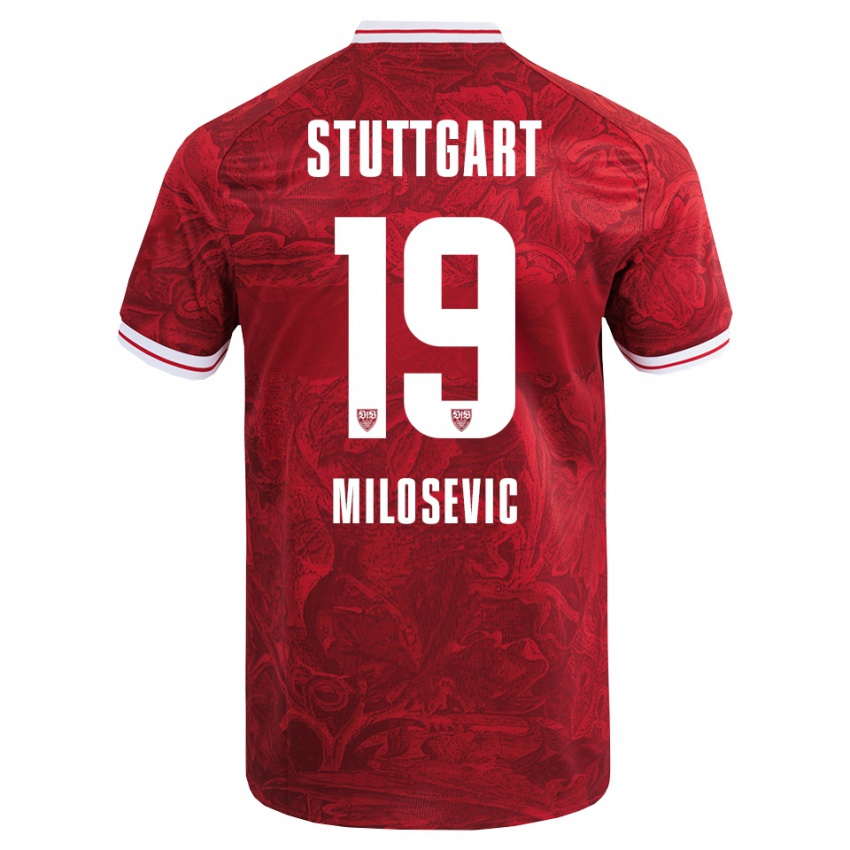 ילדים יובאן מילושביץ' #19 אדום שחור הרחק ג'רזי 2025/26 חולצה קצרה