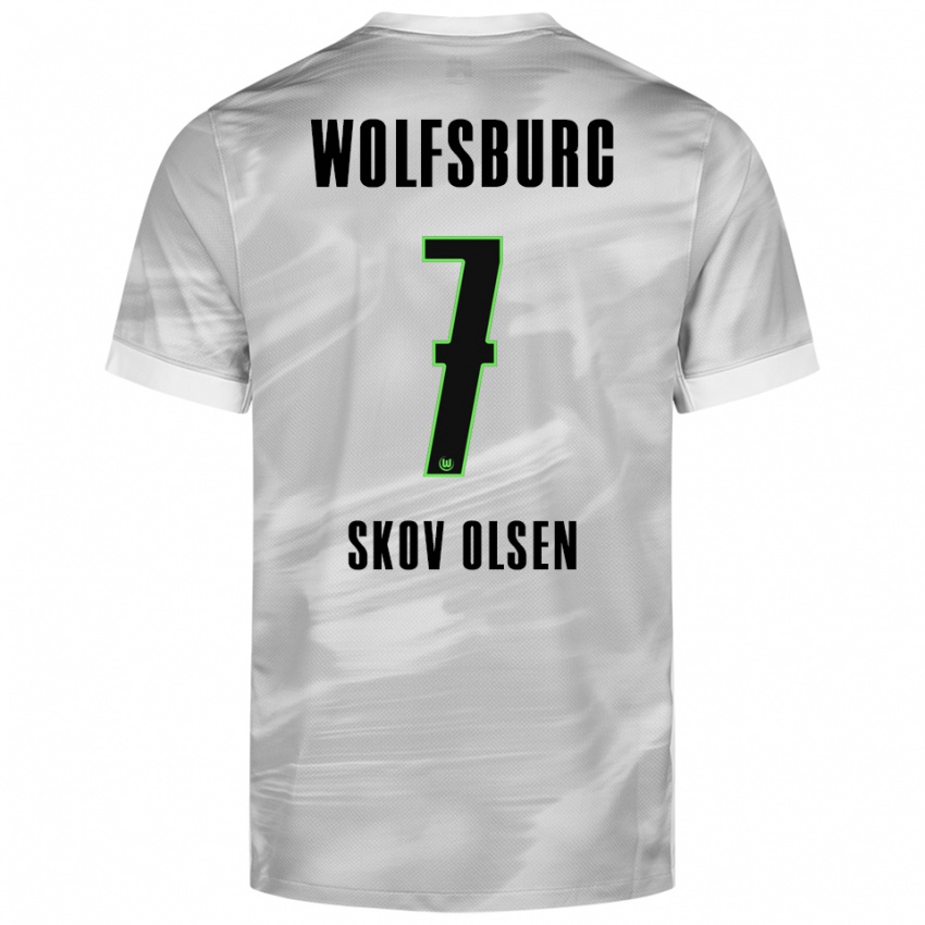 ילדים אנדראס סקוב אולסן #7 אפור לבן הרחק ג'רזי 2025/26 חולצה קצרה
