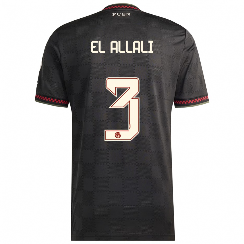 ילדים Jonas El Allali #3 שחור לבן ג'רזי קיט שלישי 2025/26 חולצה קצרה