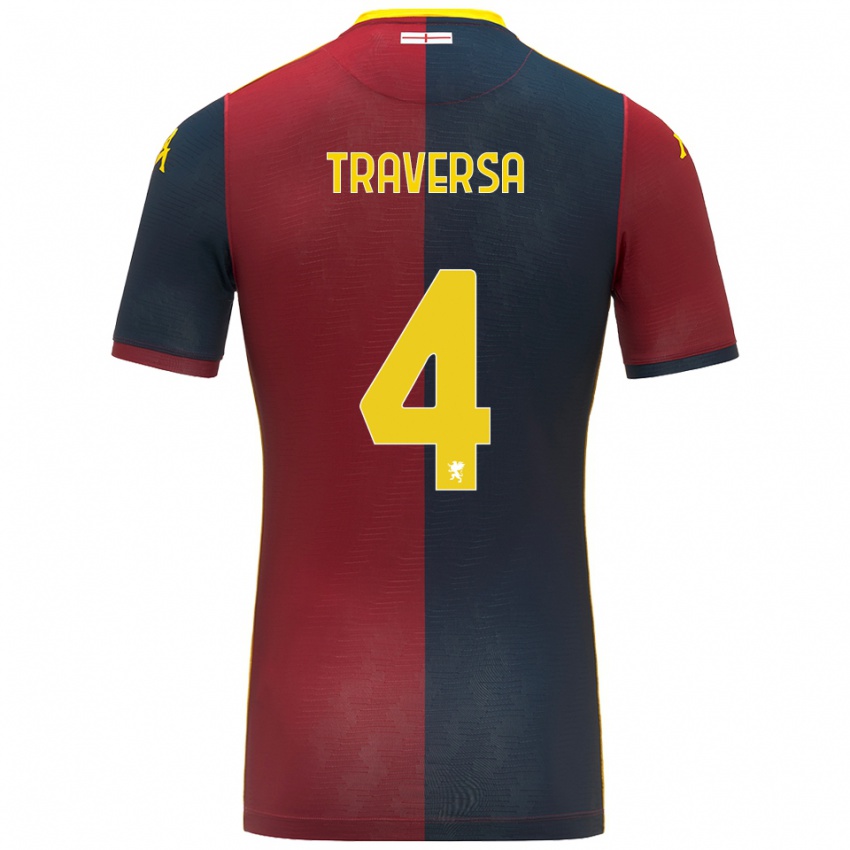 גברים Pietro Traversa #4 אדום כחול מלכותי ג'רזי ביתית 2025/26 חולצה קצרה