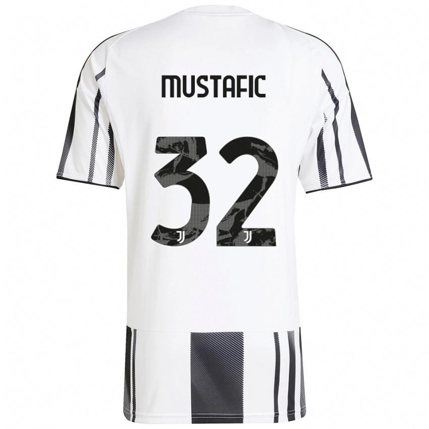 גברים Emma Mustafic #32 לבן שחור ג'רזי ביתית 2025/26 חולצה קצרה