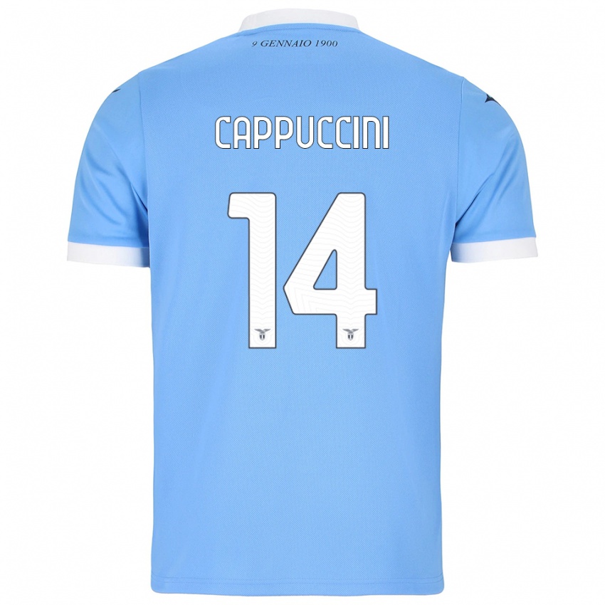 גברים Samuele Cappuccini #14 תכלת לבן ג'רזי ביתית 2025/26 חולצה קצרה