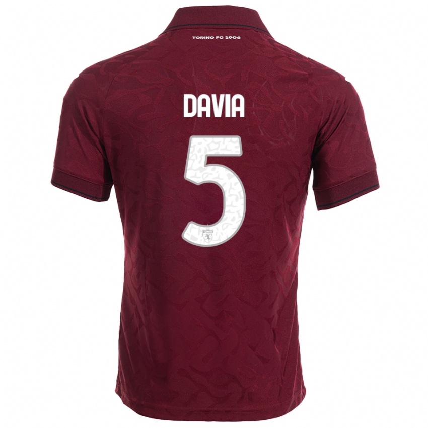 גברים Emiliano Davia #5 בורגונדי לבן ג'רזי ביתית 2025/26 חולצה קצרה
