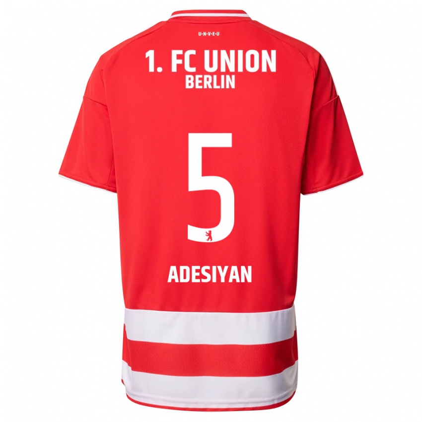 גברים Olufemi Adesiyan #5 אדום לבן ג'רזי ביתית 2025/26 חולצה קצרה