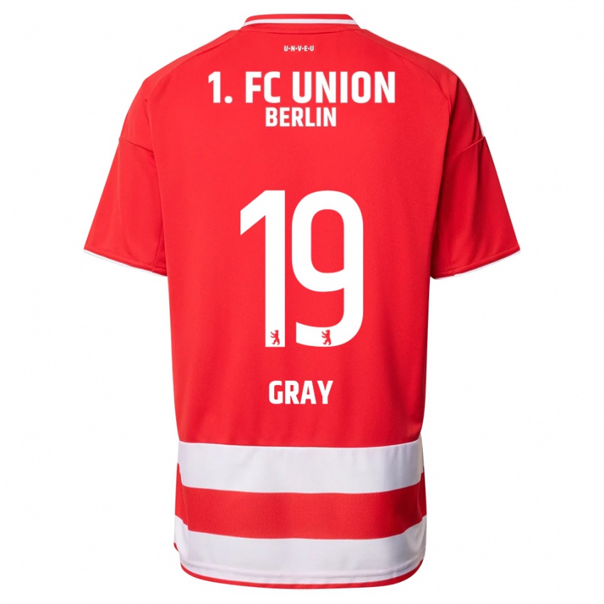 גברים Mekhi Gray #19 אדום לבן ג'רזי ביתית 2025/26 חולצה קצרה