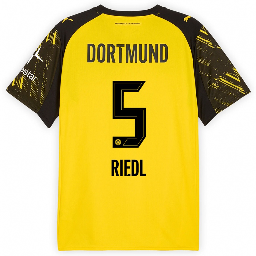 גברים יאן-לוקה רידל #5 צהוב שחור ג'רזי ביתית 2025/26 חולצה קצרה