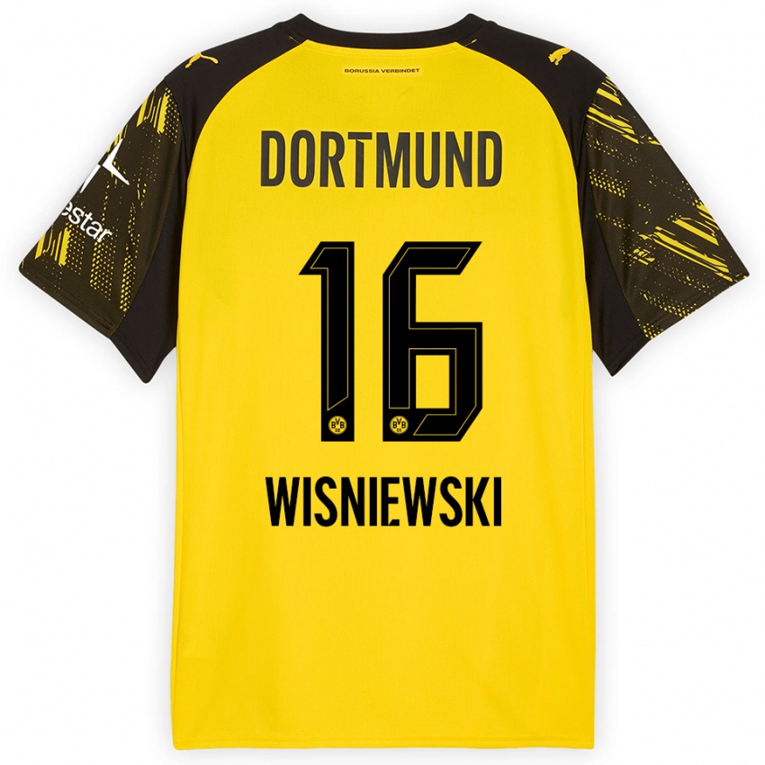 גברים Lucy Wisniewski #16 צהוב שחור ג'רזי ביתית 2025/26 חולצה קצרה