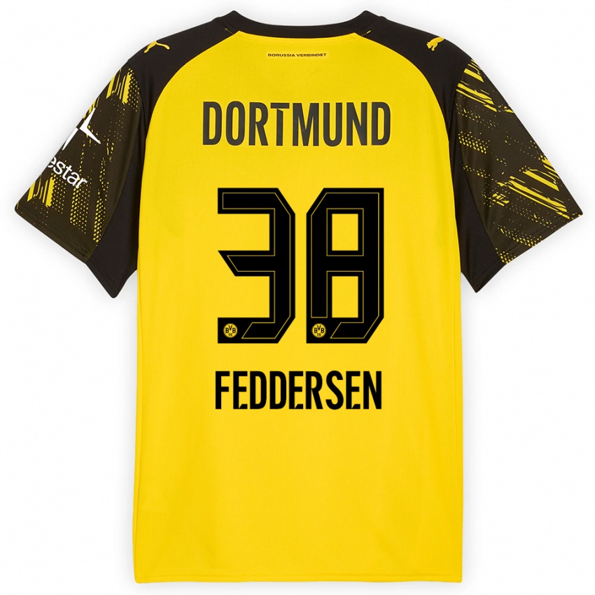 גברים יונאס פדרסן #38 צהוב שחור ג'רזי ביתית 2025/26 חולצה קצרה