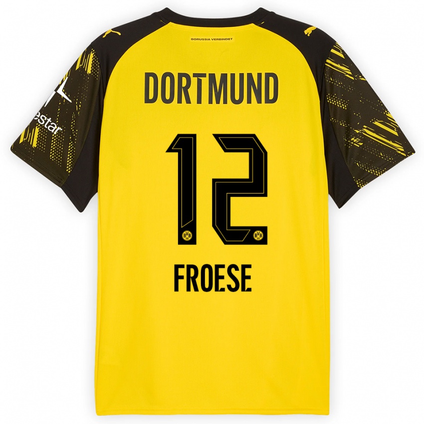 גברים Julien Froese #12 צהוב שחור ג'רזי ביתית 2025/26 חולצה קצרה