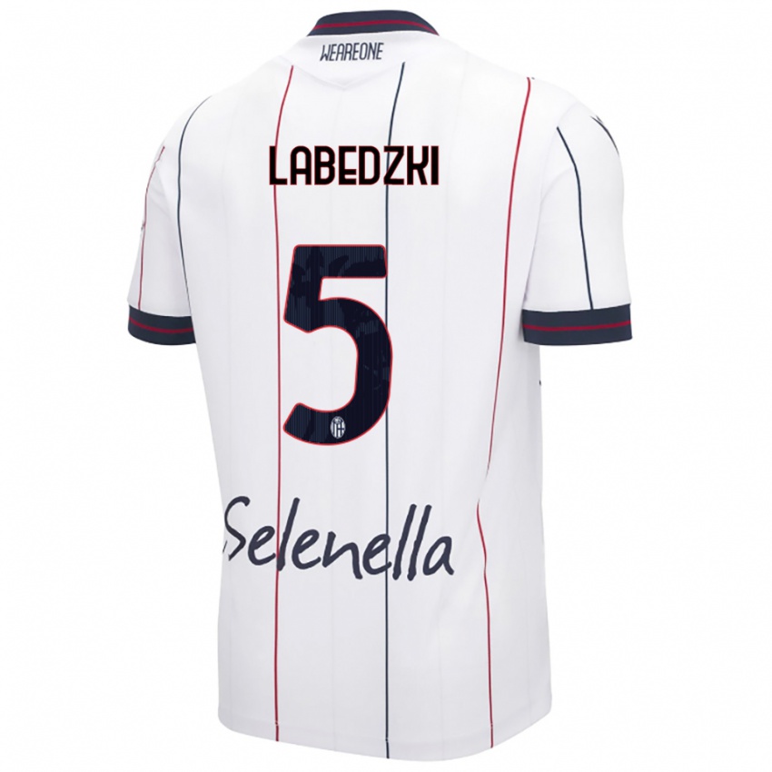 גברים יאן מיכל לבדצקי #5 לבן כחול מלכותי הרחק ג'רזי 2025/26 חולצה קצרה