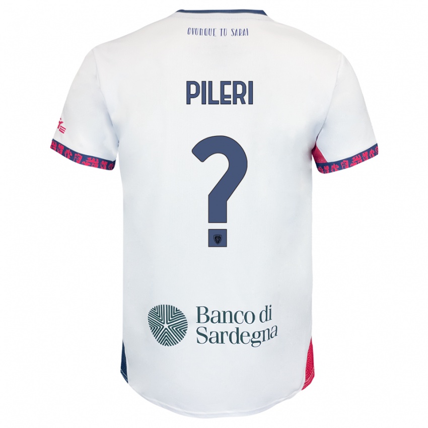 גברים Matteo Pileri #0 לבן נייבי אדום הרחק ג'רזי 2025/26 חולצה קצרה