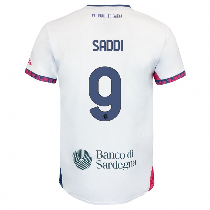 גברים Gianluca Saddi #9 לבן נייבי אדום הרחק ג'רזי 2025/26 חולצה קצרה