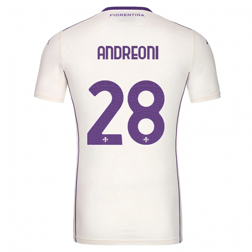 גברים Caterina Andreoni #28 לבן סגול אדום הרחק ג'רזי 2025/26 חולצה קצרה