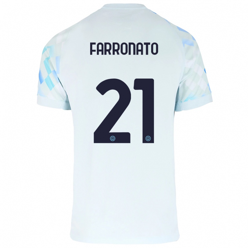 גברים Matteo Farronato #21 לבן כחול הרחק ג'רזי 2025/26 חולצה קצרה
