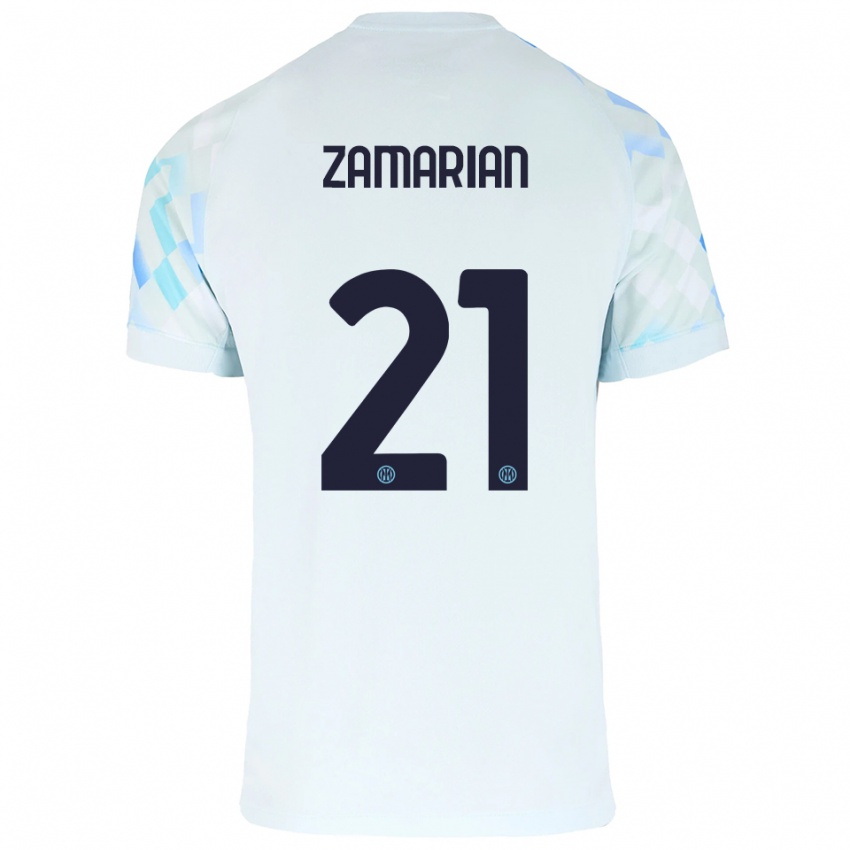 גברים Matteo Zamarian #21 לבן כחול הרחק ג'רזי 2025/26 חולצה קצרה
