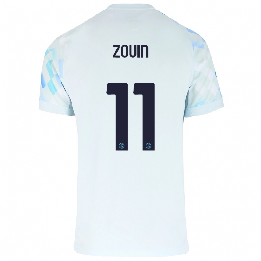 גברים Aymen Zouin #11 לבן כחול הרחק ג'רזי 2025/26 חולצה קצרה