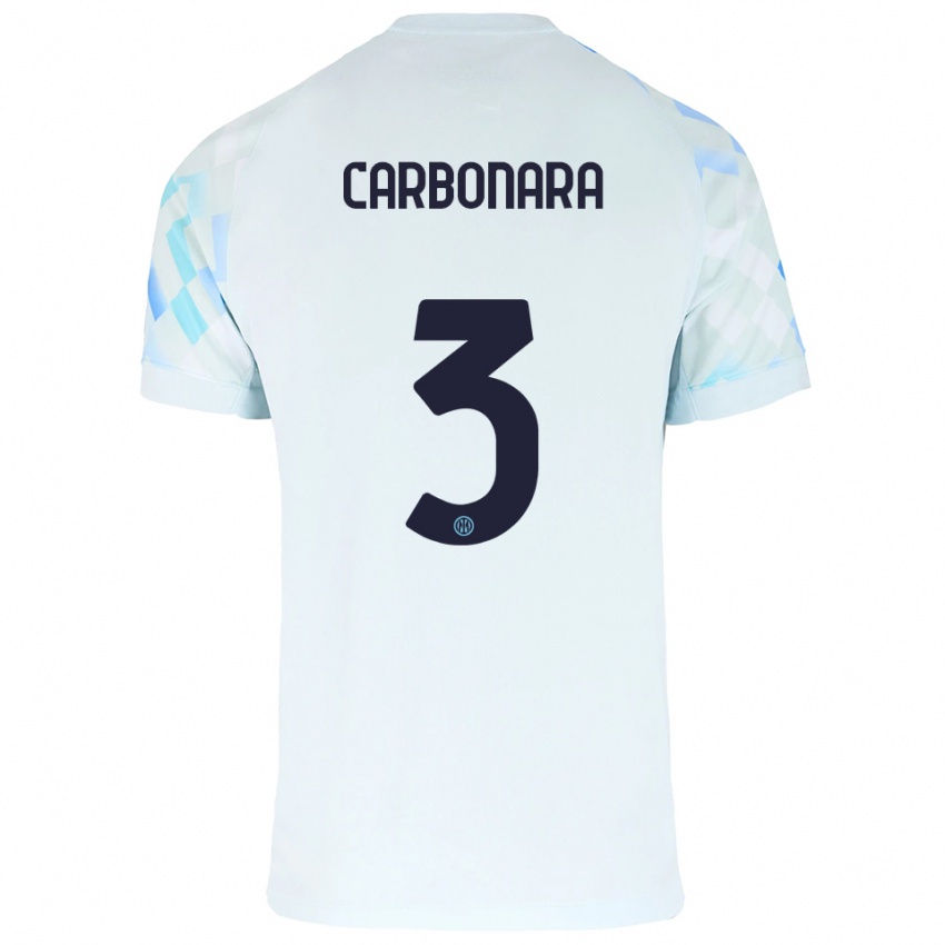 גברים Matteo Carbonara #3 לבן כחול הרחק ג'רזי 2025/26 חולצה קצרה