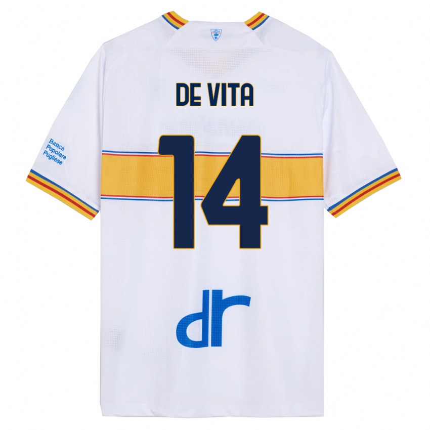 גברים Mattia De Vita #14 לבן צהוב הרחק ג'רזי 2025/26 חולצה קצרה