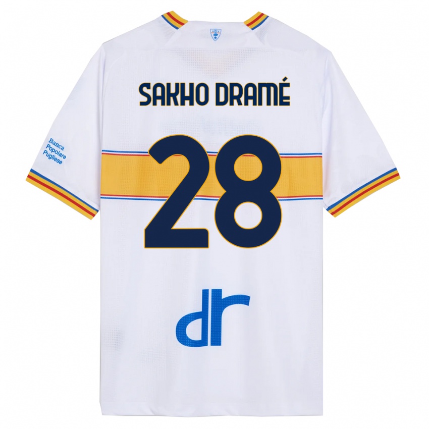 גברים Samba Sakho Dramé #28 לבן צהוב הרחק ג'רזי 2025/26 חולצה קצרה