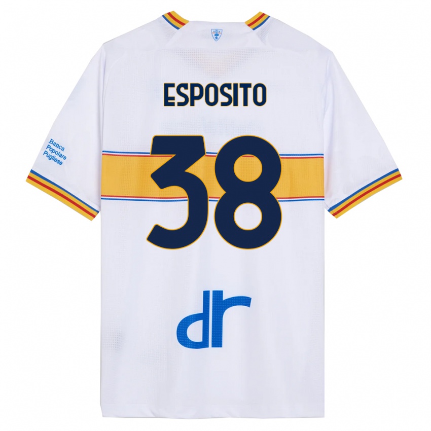 גברים Pasquale Esposito #38 לבן צהוב הרחק ג'רזי 2025/26 חולצה קצרה