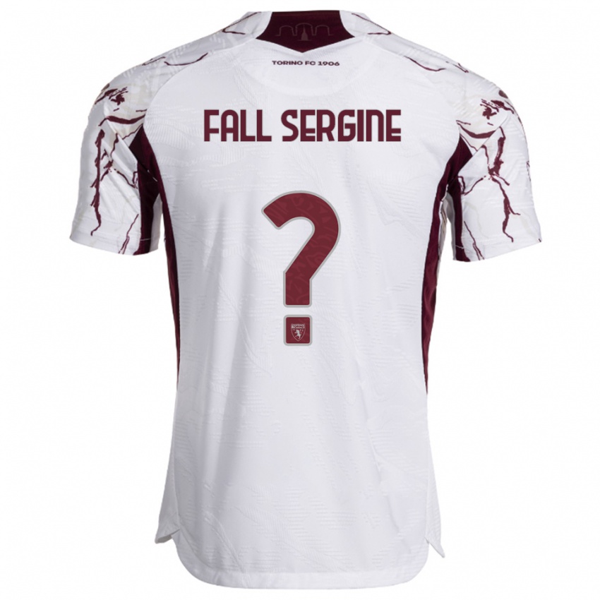 גברים Fallou Fall Sergine #0 לבן בורגונדי הרחק ג'רזי 2025/26 חולצה קצרה