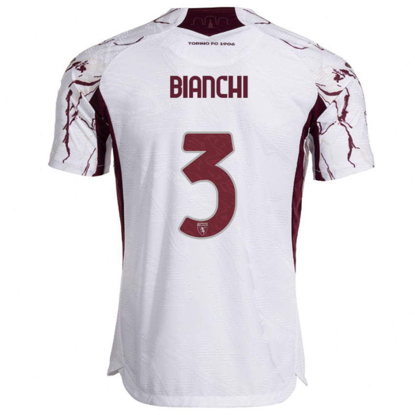 גברים Riccardo Bianchi #3 לבן בורגונדי הרחק ג'רזי 2025/26 חולצה קצרה