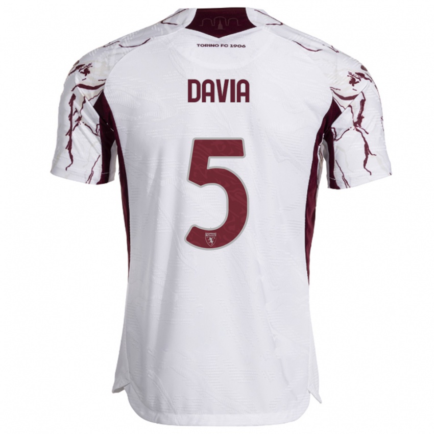 גברים Emiliano Davia #5 לבן בורגונדי הרחק ג'רזי 2025/26 חולצה קצרה