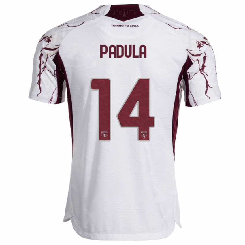 גברים Cristian Padula #14 לבן בורגונדי הרחק ג'רזי 2025/26 חולצה קצרה