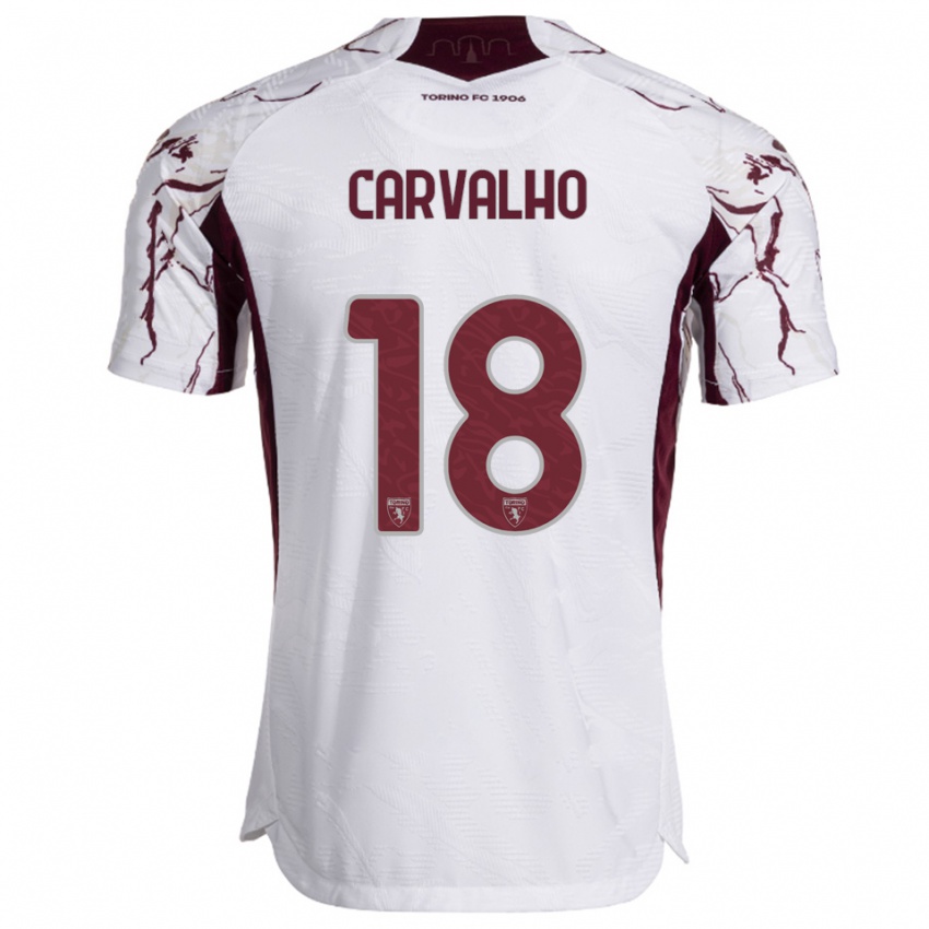 גברים Lorenzo Carvalho #18 לבן בורגונדי הרחק ג'רזי 2025/26 חולצה קצרה