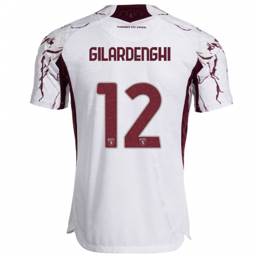 גברים Riccardo Gilardenghi #12 לבן בורגונדי הרחק ג'רזי 2025/26 חולצה קצרה