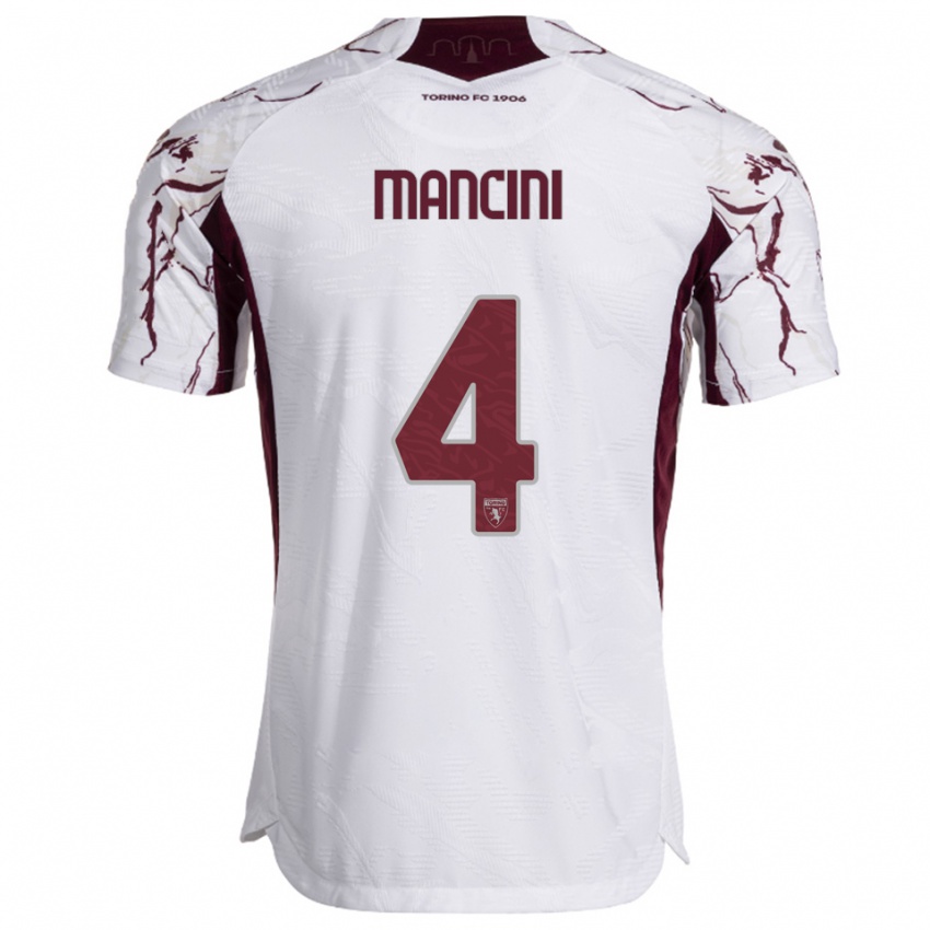 גברים Luca Mancini #4 לבן בורגונדי הרחק ג'רזי 2025/26 חולצה קצרה