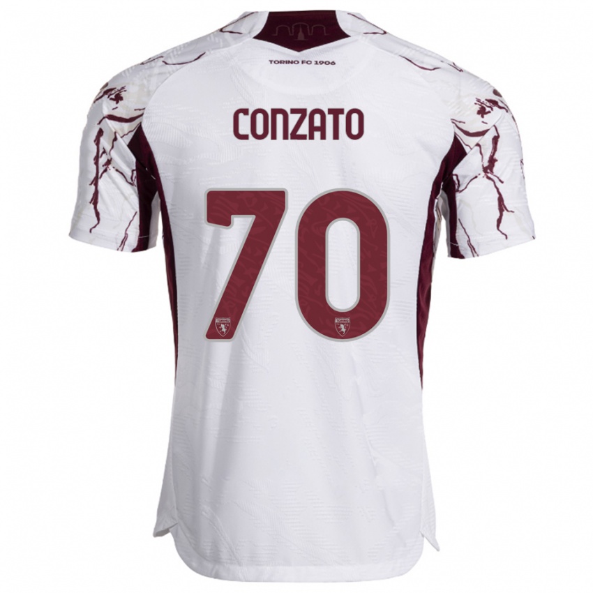 גברים Filippo Conzato #70 לבן בורגונדי הרחק ג'רזי 2025/26 חולצה קצרה