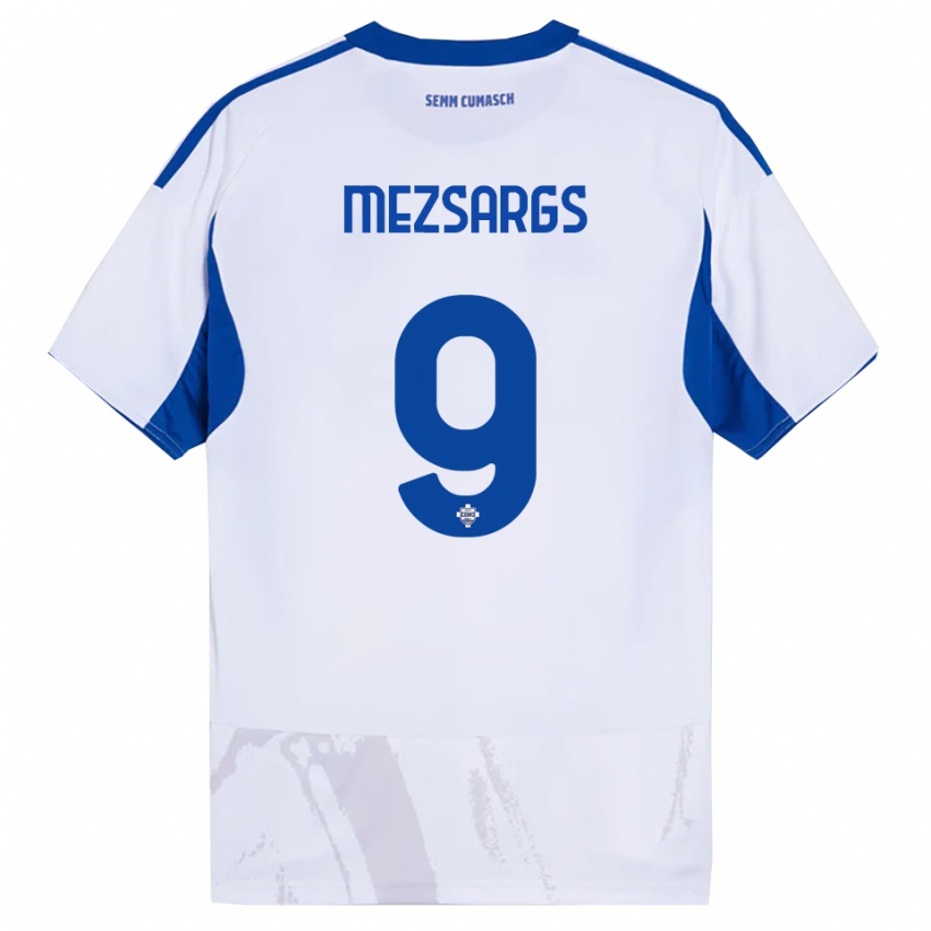 גברים Kristians Mezsargs #9 לבן כחול הרחק ג'רזי 2025/26 חולצה קצרה