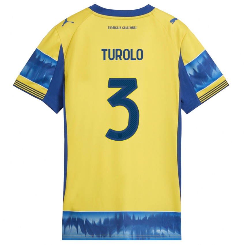 גברים Alessio Turolo #3 צהוב כחול הרחק ג'רזי 2025/26 חולצה קצרה