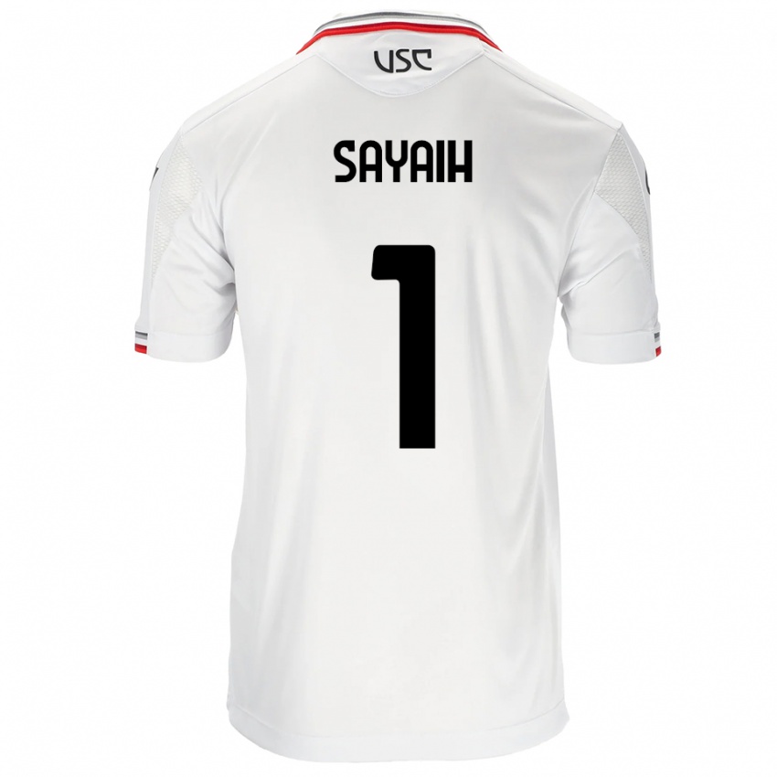 גברים Ilyas Sayaih #1 לבן אדום הרחק ג'רזי 2025/26 חולצה קצרה